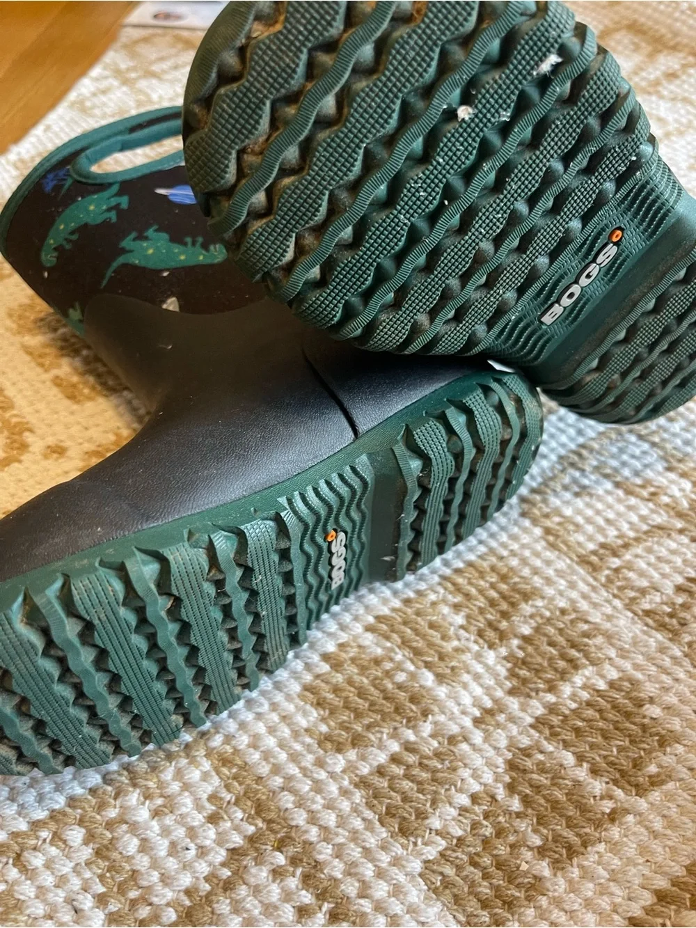Bogs Black & Green Kids Dino Space Rain Boots